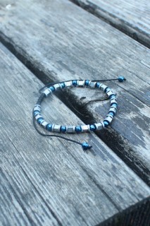 Bracelet - Grau Blau Farbe Hämatit Makramee Naturstein Herrenarmband 100328047 - Turkey