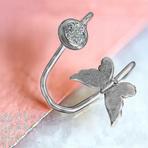 Single Butterfly Cartilage Women's Silver Earrings 100347350