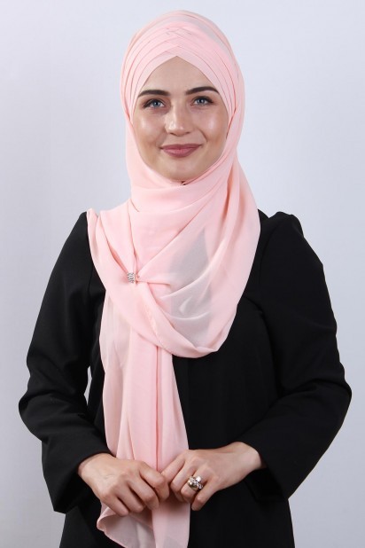 Woman - 4 Draped Hijab Shawl Salmon 100285088 - Turkey