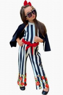 Girl Clothing - Girls' Striped Red Jumpsuit with Blazer Jacket 100326964 - Turkey