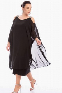 Evening Cloths - لباس ابریشمی سایز بزرگ با سنگ روی شانه و بند 100276240 - Turkey