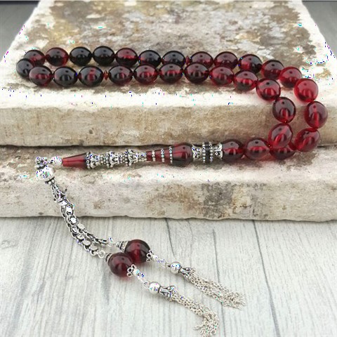 Rosary - مسبحة من الكهرمان الأحمر والأسود باللون الفضي بتصميم خاص 100350428 - Turkey