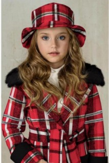 Girl's Plaid Coat 5-Piece Red Top and Bottom Set 100351624