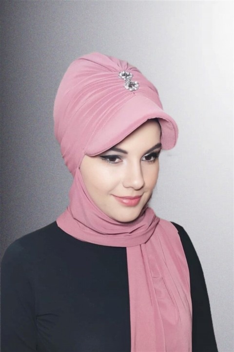 Woman Bonnet & Hijab - Ready Made Practical Hat with Stones 100283176 - Turkey