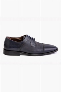Men's Navy Blue Neolit ​​Classic Lace-up Pieced Analin Leather Shoes 100351095