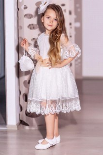 Girl Child Princess Ecru Dress with Guipure Bag 100326774