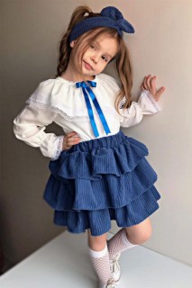 Kids - Baby Girl Flounce Lace Embroidered Ruffled Blue Skirt Suit 100327211 - Turkey