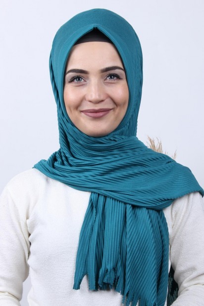 Woman Hijab & Scarf - Pleated Hijab Shawl Petrol Blue 100282912 - Turkey