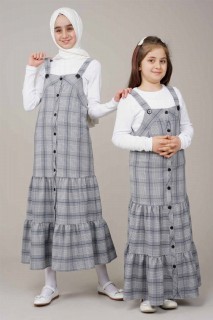 Daily Dress - Young Girl Checked Patterned Strap Gilet Dress 100325655 - Turkey