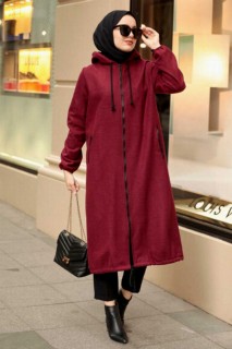 Outwear - Claret Red Hijab Coat 100339110 - Turkey