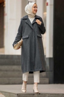Coat - Rauchfarbener Hijab-Mantel 100339125 - Turkey