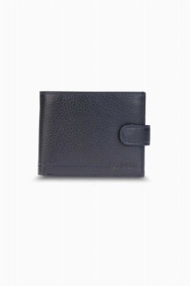 Horizontal Navy Blue Genuine Leather Men's Wallet with  Flip 100346287