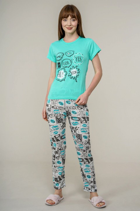 Pajamas - Women's Patterned Pajamas Set 100342617 - Turkey