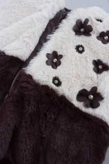 Floral Detailed Plush Coat Girl Child 3-Piece Suit 100326165