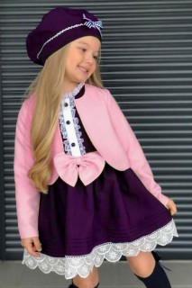 Outwear - Boléro et casquette avec détails en dentelle pour filles, robe violette 100328271 - Turkey
