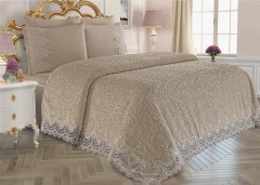 Pike Cover Sets - French Guipure Lisa Blanket Set Cappucino 100257548 - Turkey