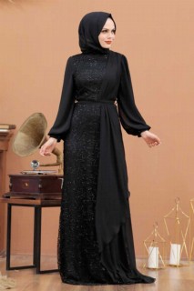 Evening & Party Dresses - Black Hijab Evening Dress 100338043 - Turkey