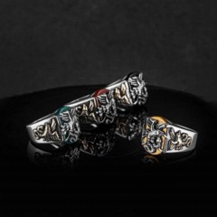 Eagle and Snake Model Red Stone Silver Ring 100346385
