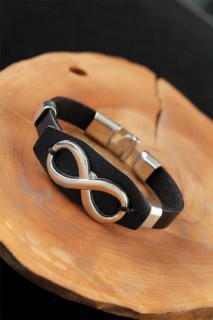 Bracelet - Black Color Leather Men's Bracelet With Infinity Metal Accessories 100318816 - Turkey