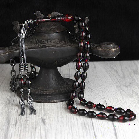 Rosary - مسبحة من الكهرمان والنار مزينة بشراشيب من الفضة 100349382 - Turkey