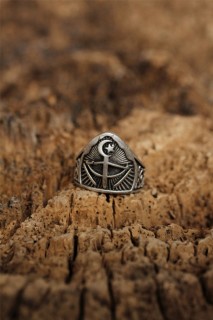 Silver Rings 925 - Adjustable Bow and Sword Symbol Men's Ring 100319116 - Turkey