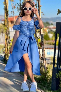Outwear - Blauer Shorts-Rock-Anzug mit Polka Dots und niedrigen Schultern für Mädchen 100328553 - Turkey