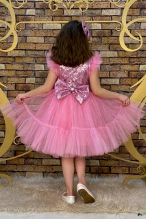 Girls' Sleeves Ruffled Skirt Fluffy Tulle Pulpayet Pink Evening Dress 100328403