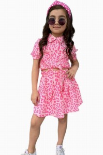 Girl Clothing - بدلة تنورة بناتي بتصميم فهد وردي بأكمام بطيخ وربطة خصر 100328085 - Turkey