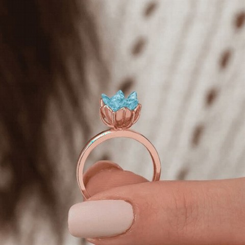 Lotus Flower Women's Sterling Silver Ring Turquoise 100348041