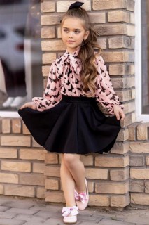 Girl Clothing - Girls' Transparent Butterfly Patterned Blouse and Powder Skirt Suit 100328462 - Turkey