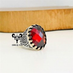 Zircon Stone Rings - Cut Zircon Stone Ottoman Patterned Silver Ring 100347921 - Turkey