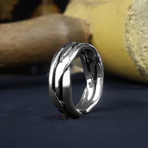 Knitted Patterned Men's Silver Ring 100349723