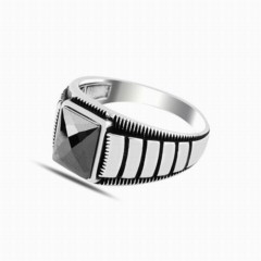 Simple Sterling Silver Ring With Square Cut Stone 100347873