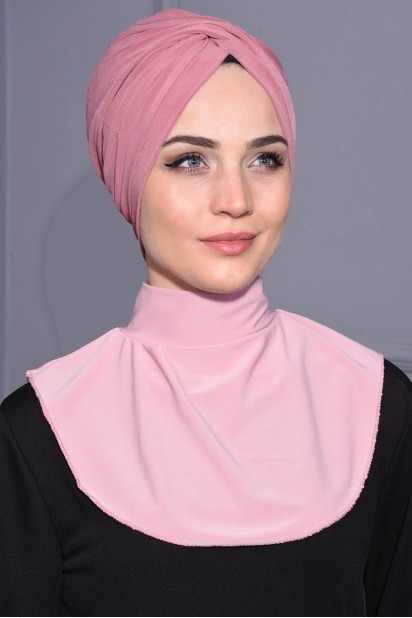 Woman Bonnet & Turban - مسحوق زر المفاجئة طوق الحجاب الوردي - Turkey