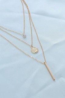 Necklaces - Gold Color Caesar Object Zircon Stone Detail Multiple Women's Necklace 100327917 - Turkey
