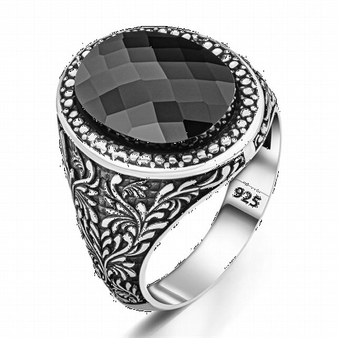 Zircon Stone Rings - Black Zircon Stone Motif Sterling Silver Ring 100350268 - Turkey