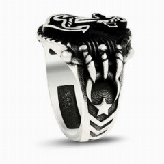 Anchor Pattern Claw Pattern Silver Men's Ring 100347750