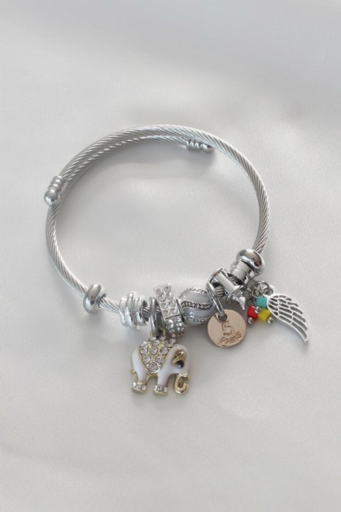 Jewelry & Watches - Silver Color Elephant Figure Zircon Stone Detail Steel Charm Women Bracelet 100328151 - Turkey