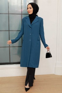 Coat - جاكيت بليزر حجاب أزرق نيلي 100340856 - Turkey
