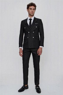 Men Clothing - بدلة سوداء من كاريرا مبطنة رفيعة مزدوجة الصدر للرجال بمقاس نحيف 100351005 - Turkey