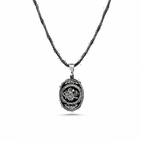 Ottoman Tugra Black Ground Silver Necklace 100348361