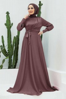 Evening & Party Dresses - Light Dusty Rose Hijab Evening Dress 100339142 - Turkey