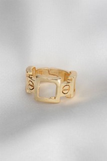 Rings - Adjusted Gold Color Brand Detail Square Ring 100320013 - Turkey