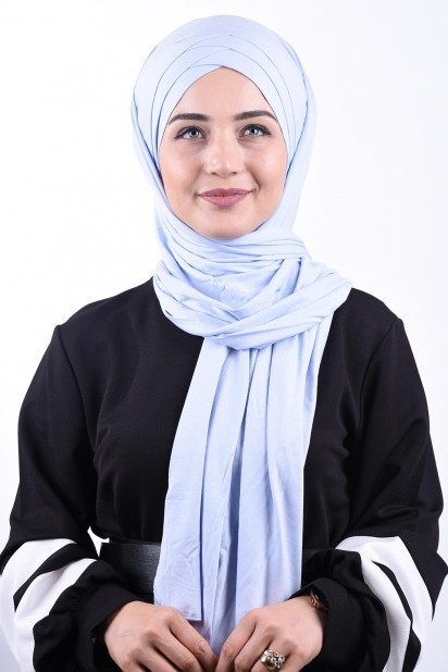Woman Bonnet & Hijab - 3-Streifen-Schal aus gekämmter Baumwolle Babyblau - Turkey