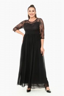 Woman - Plus Size Long Evening Dress Black 100276119 - Turkey