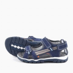 Genuine Leather Navy Blue Velcro Boy Outdoor Sandals 100278840