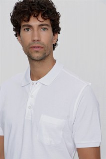 Men's White Basic Plain 100% Cotton Battal Wide Cut Short Sleeved Polo Neck T-Shirt 100350929