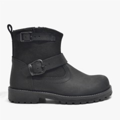 Black Genuine Leather Zipper Boots Children's Boots 100278754