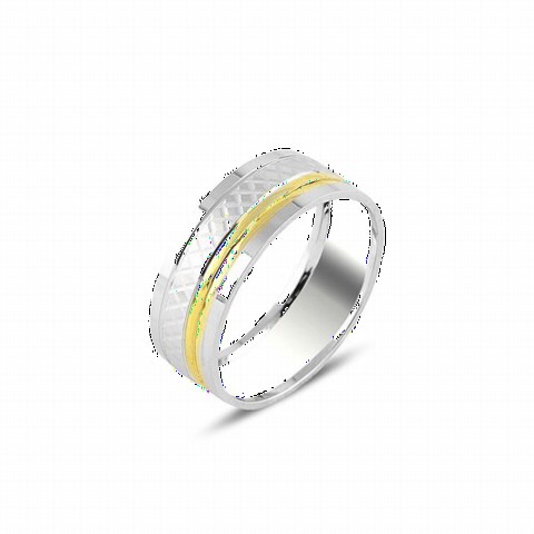 Wedding Ring - Sliver Motif 14K Gold Plated Sterling Silver Wedding Ring 100347015 - Turkey