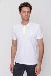 Men Clothing - Men's White Basic Plain 100% Cotton Dynamic Fit Comfortable Fit Short Sleeve Polo Neck T-Shirt 100351367 - Turkey